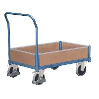 Plošinový vozík s madlem a nízkými plnými bočnicemi, do 400 kg, 97,5 x 97,5 x 50 cm, modrý